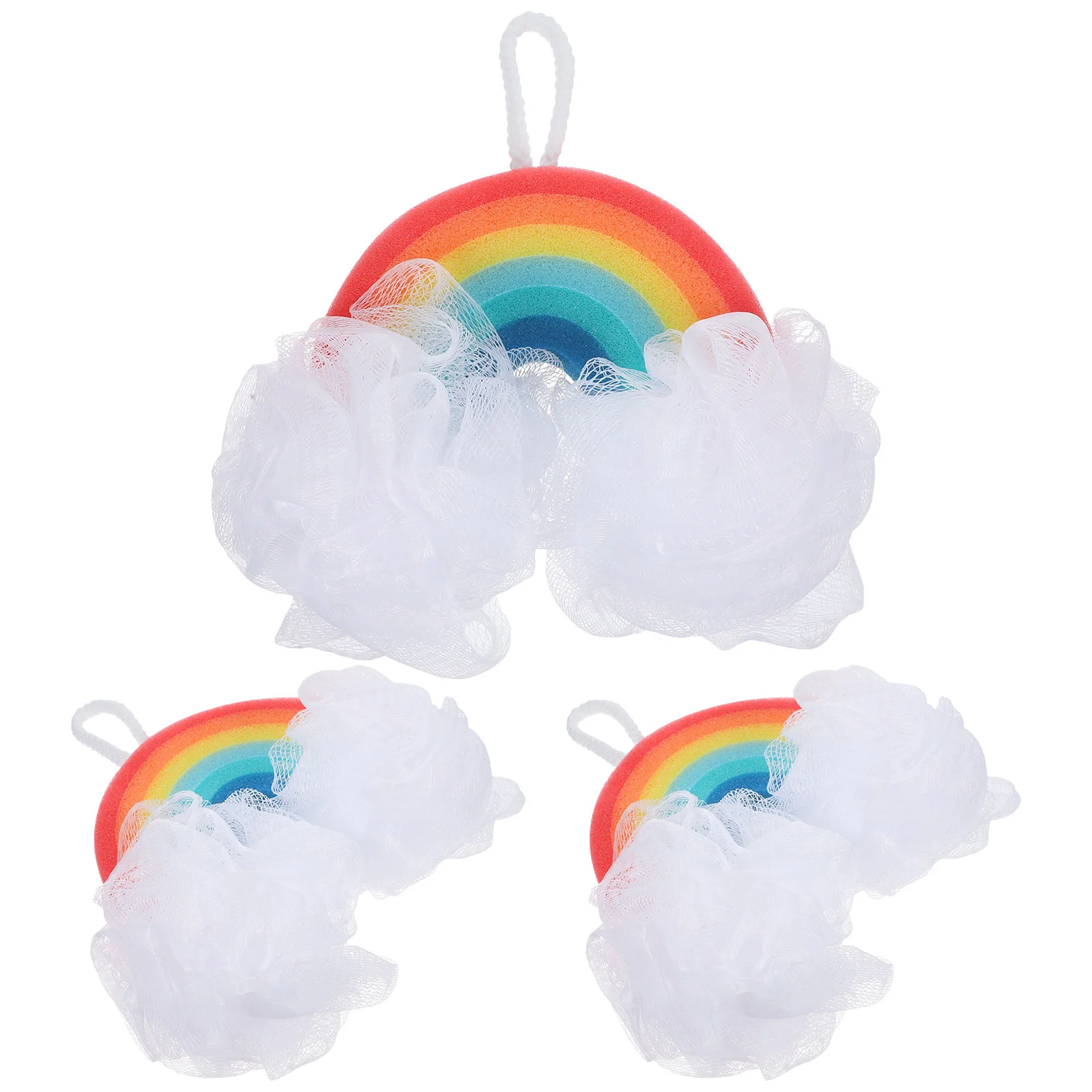 3 Pcs Rainbow Bath Sponge Set Kids Exfoliating Shower Body Scrubber PU Sponge Gentle Skin Care Bathtub Cleaning Reusable 3