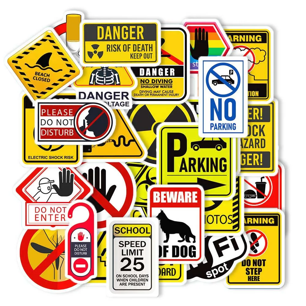 

10/50Pcs Warning Sign Danger Banning Varied Graffiti Stickers Skateboard Scrapbooking Laptop Wall Travel Luggage DIY Comics Gift