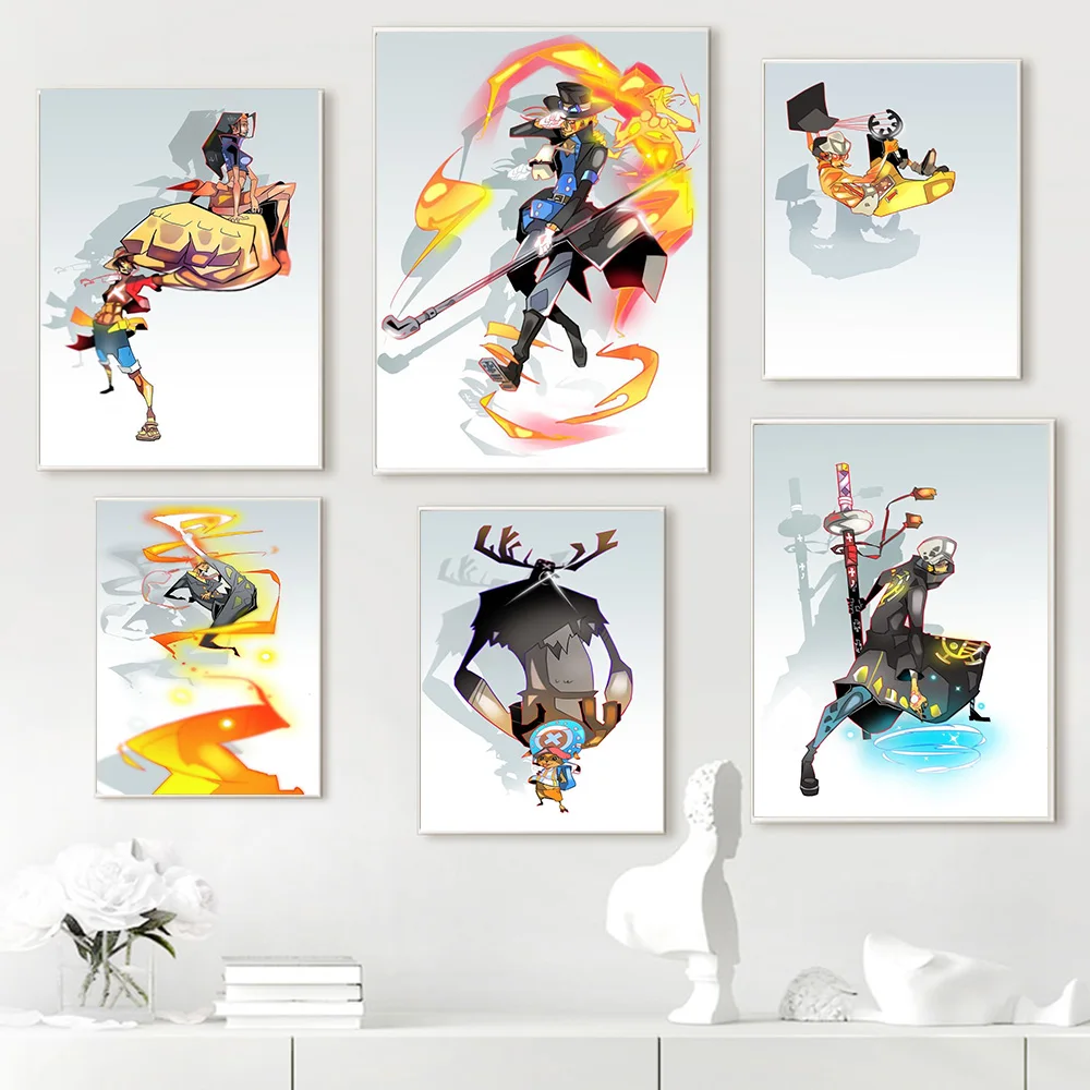 

Abstract Japanese Anime Posters One Piece Luffy Brook Canvas Painting Chopper Sanji Prints Wall Art Living Room Bedroom Decor