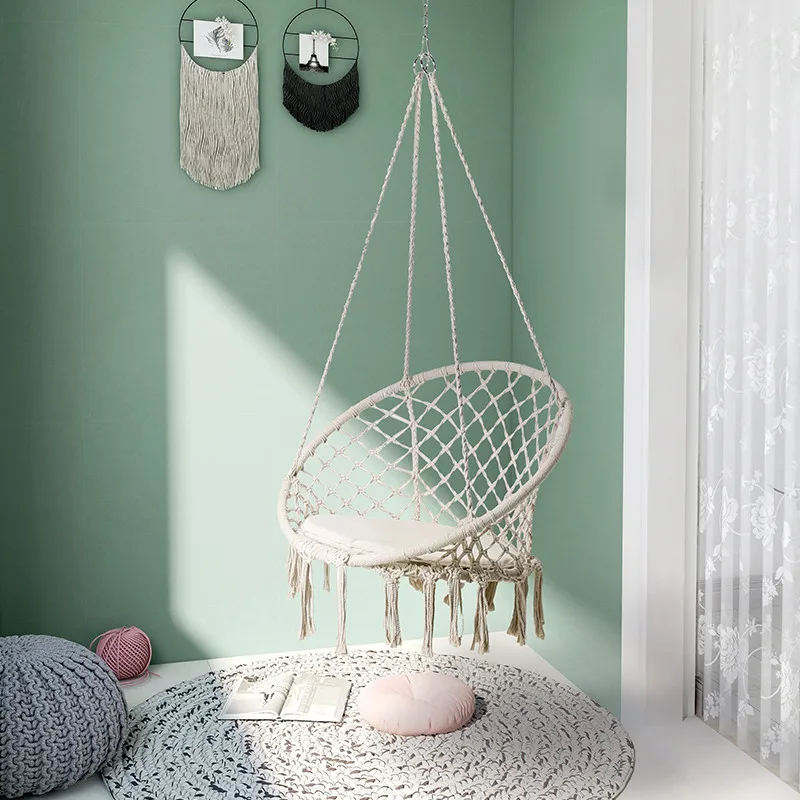 

Hanging Chairs Indoors Nordic Style Hanging Basket Ins Hanging Chair Hammock Cotton Rope Woven Hanging Basket Tassel Swing