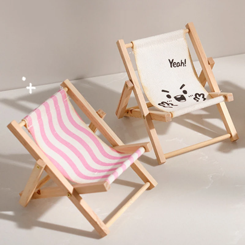 Wooden Folding Phone Holder Cute Beach Wooden Chair Tabletop Decoration Festival Gift for Friends Lovers Families