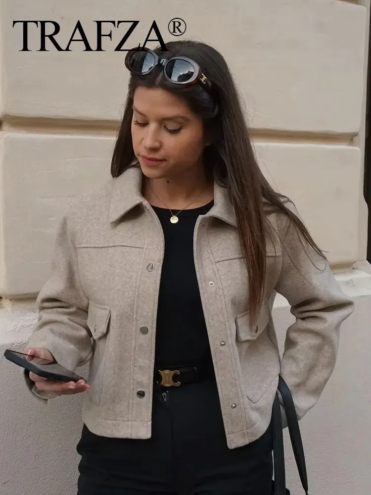 HH Women's Jackets Button Down Turndown Collar Jacket With Pockets Autumn Winter Women Elegant Solid Coat Streetwear