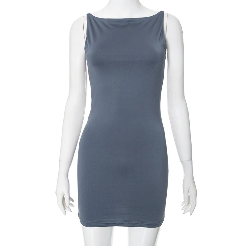 Vestido minimalista ajustado para mujer, trajes sin mangas, ropa de calle lisa, ropa de verano de una pieza, ropa de oficina para mujer