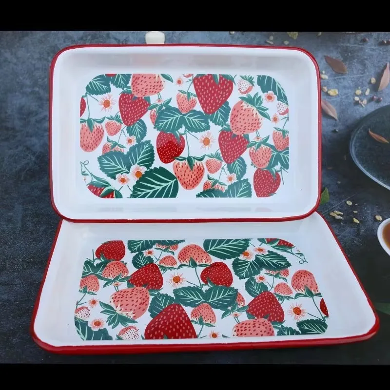 Rectangular Enamel Serving Trays Under-glaze Colored Heat-Resistant for Oven, Versatile for Home Dining and Party, Easy To Clean 6