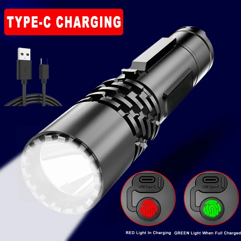 

9000000LM Aluminum Flashlight Portable Tactical LED Torch SST20 Outdoor Camping Light TYPE-C USB Charging With Fluorescent Logo