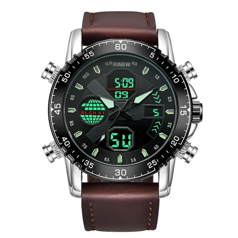 Men's Fashion Leather Band Watch - Dual Time Design in Black