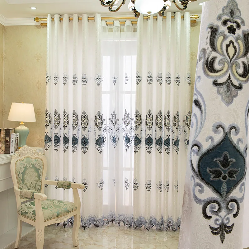 

2023 New European Curtains for Living Dining Room Bedroom Elegant Water-soluble Embroidery Curtains