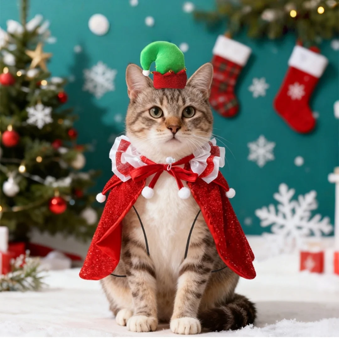 Costume mignon pour chiens et chats, ensemble cape et chapeau élégant pour séance photo de vacances, tenue de festival amusante pour chiens de petite et moyenne race._voghion.com