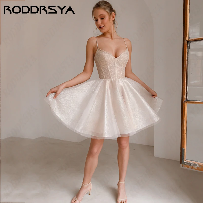 

RODDRSYA Short Princess Wedding Dresses For Women Sexy Lace Up Backless Vestidos De Noiva Casamento Elegant Spaghetti Straps