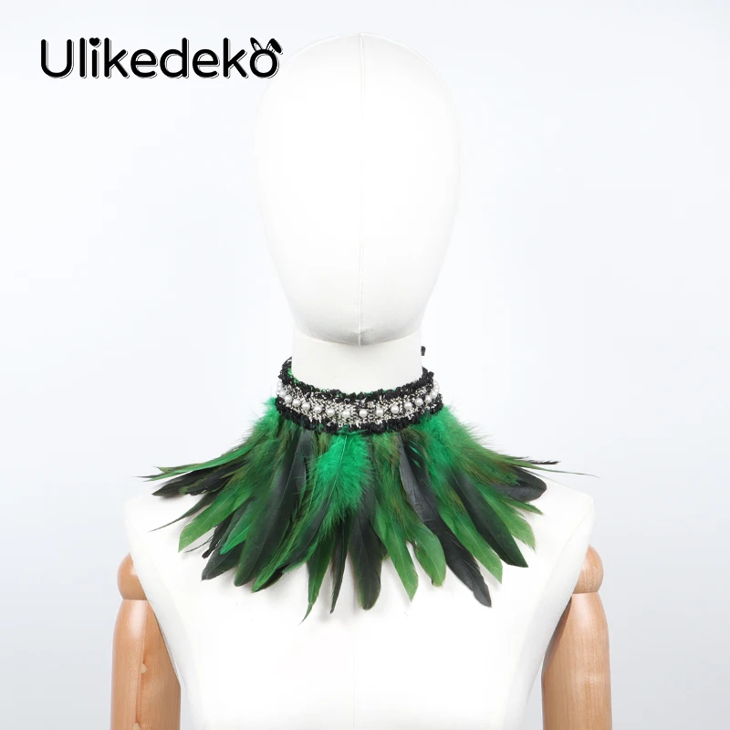 Fake Collar Choker Necklace Detachable Collar Shawl Gothic Feather Choker Collar Punk Cape Shawl Rave Party Halloween Witch Cosplay Feather Fake Collar Artificial Pearl Neck Cover