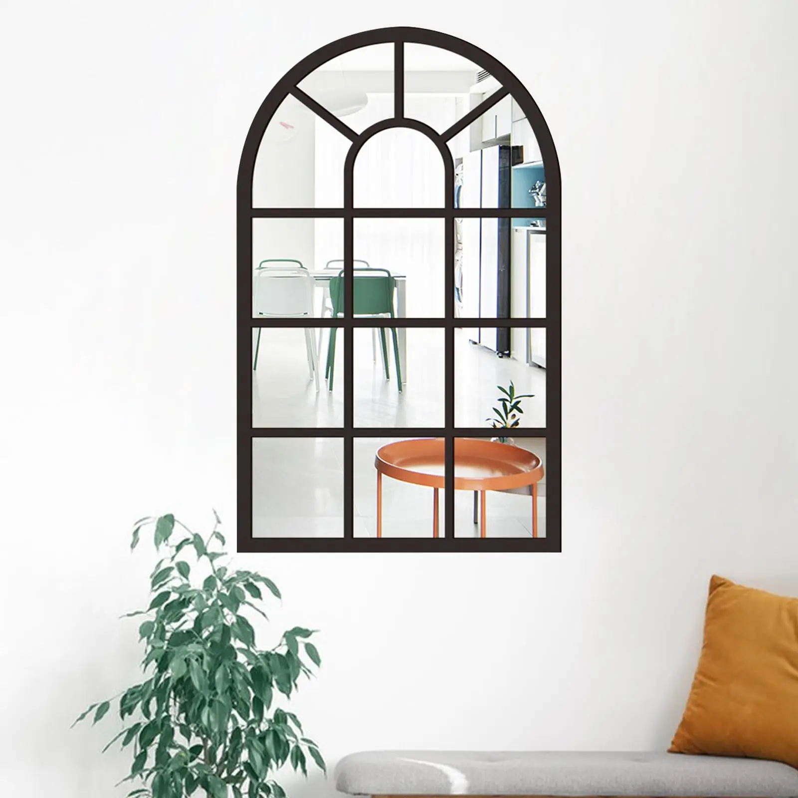 Arched Window Wall Mirror Simple Wood Acrylic Wall Art Decorative Mirror for Farmhouse Bedroom Living Room Vanity Home Decor