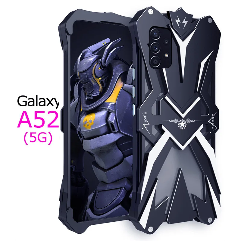Luxury Armor Metal Aluminum Phone Cases For Samsung Galaxy A34 A54 A73 A72 A53 A52 Cover Mechanical Purely Handmade Skull Case