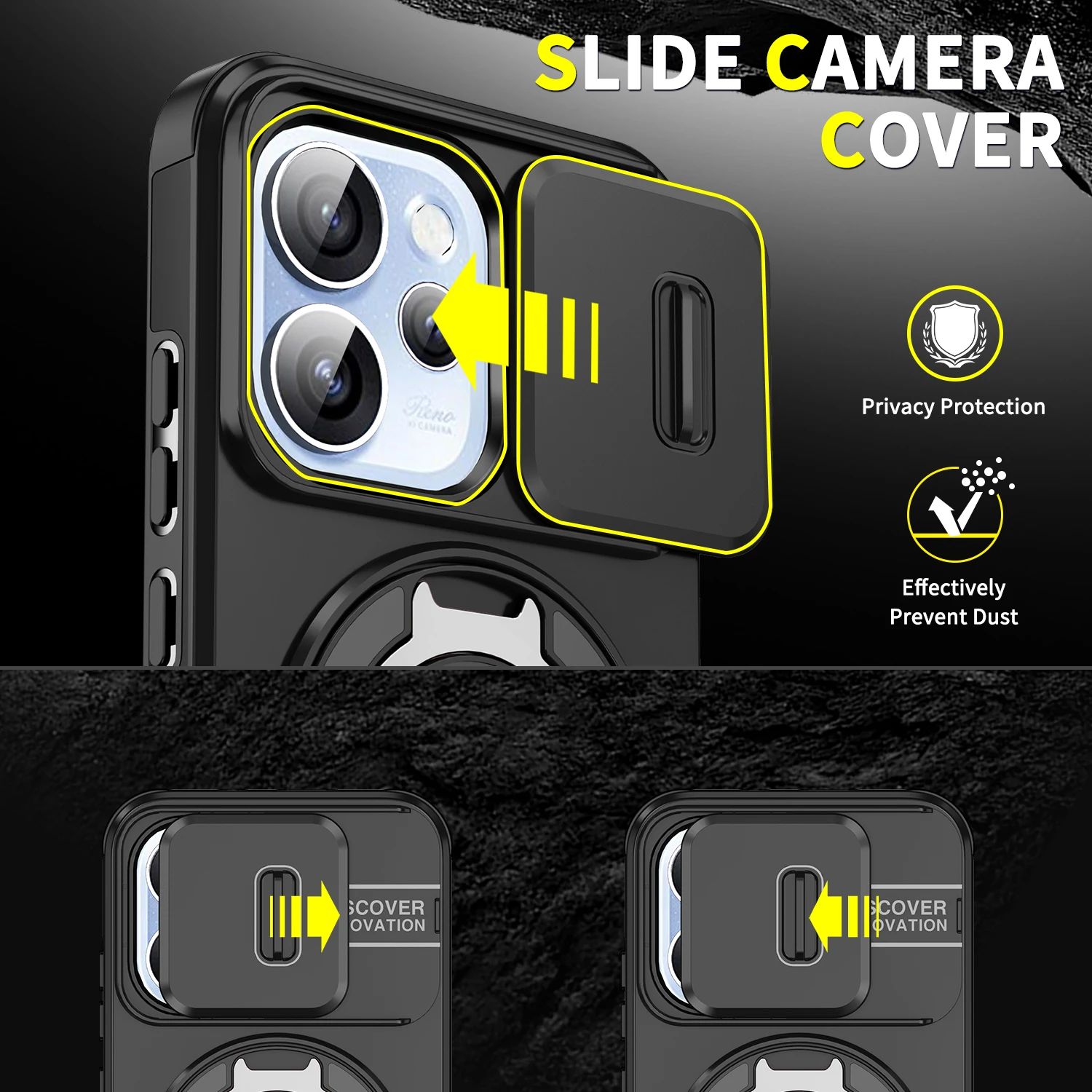 Enhanced Protective Phone Case with Slide Cover and Magnetic Ring Holder