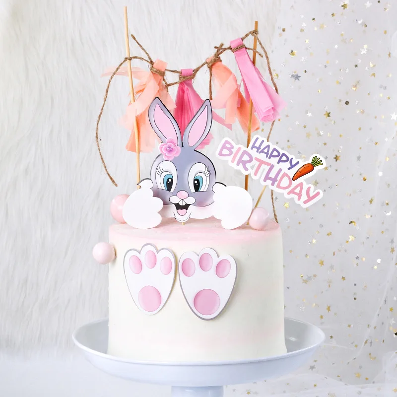 

1Set Happy Easter theme Cartoon Rabbit Cake Decoration Flag Cupcake Topper Birthday Party DIY Cake Decoration Supplies