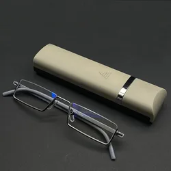 Advanced Anti Blue Light Half - Frameless Ultra - Light Portable Reading Glasses with Protective Box (Gary)