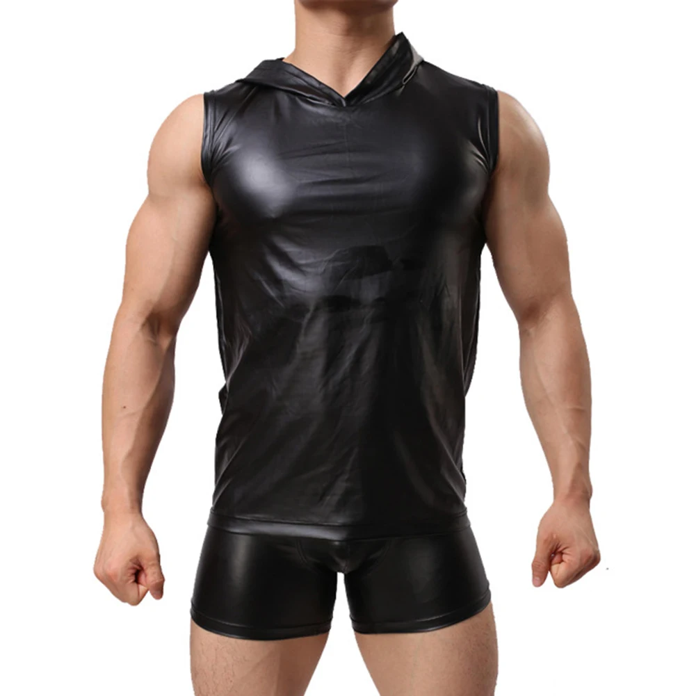 

Imitation Leather Sleeveless Vest for Men Features Hooded Design Ideal for Sauna & Weight Loss Workout Comfortable for Daily Use