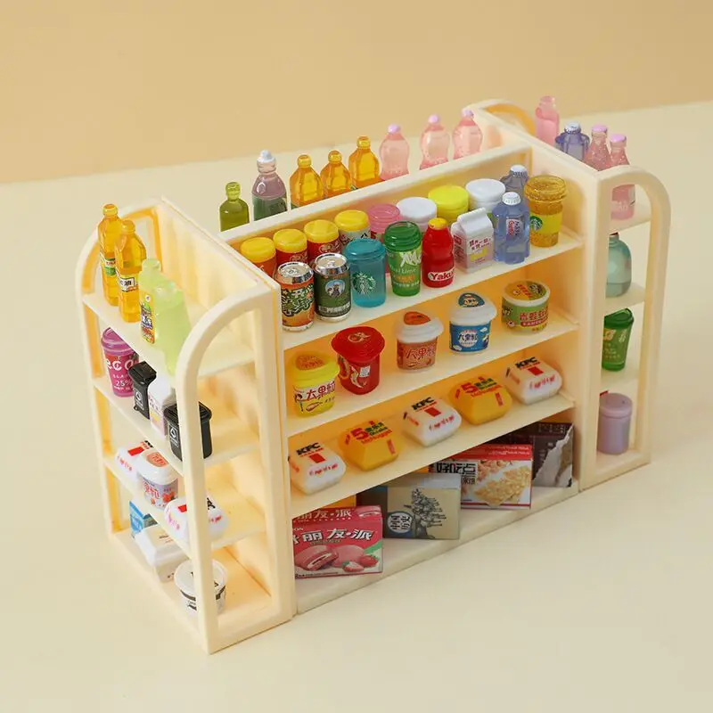 80PCS Mini Simulated Supermarket with Four-sided Shelves Children's Play House Doll House Decorations Snacks Beverages Toy Model 4