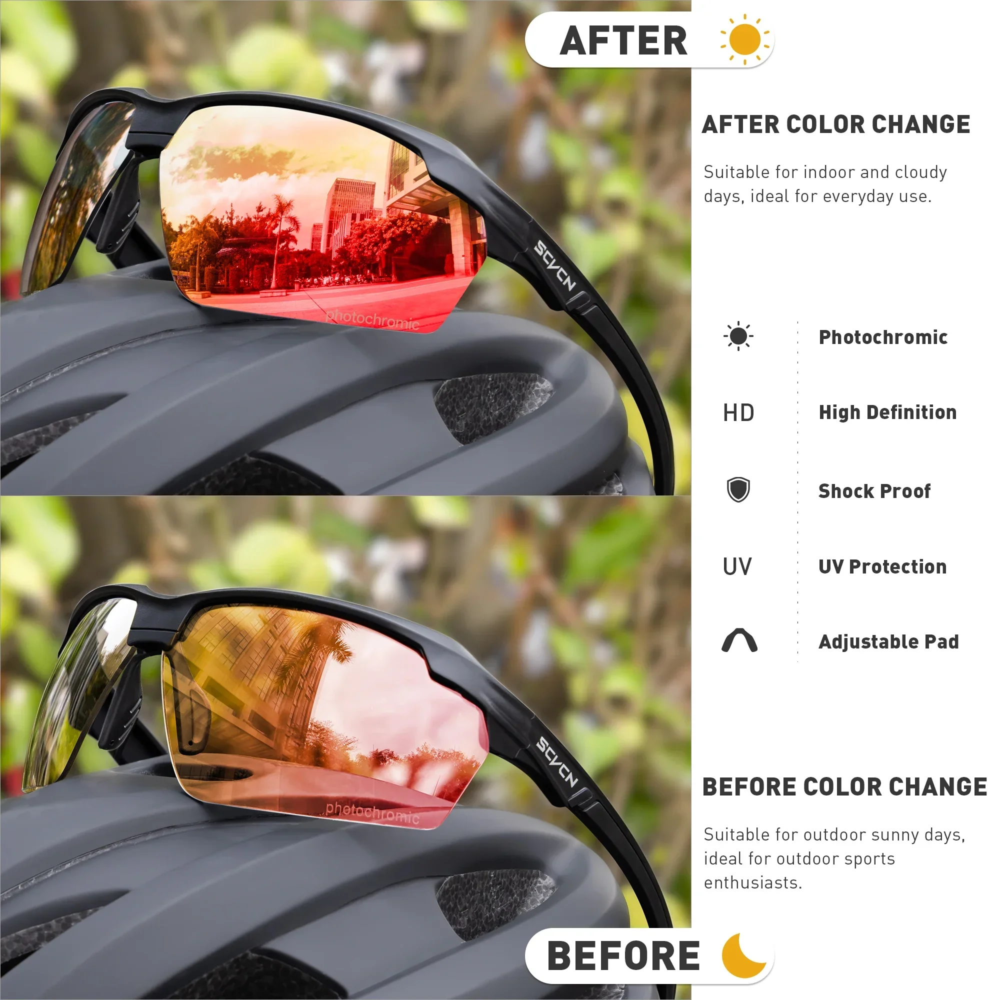 Photochromic Sports Sunglasses - Unisex UV400 Cycling & Running Eyewear