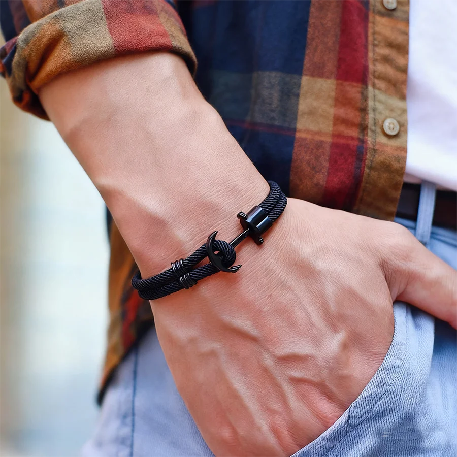 Nautical Rope Anchor Bracelet for Men Beach Surfer Jewelry