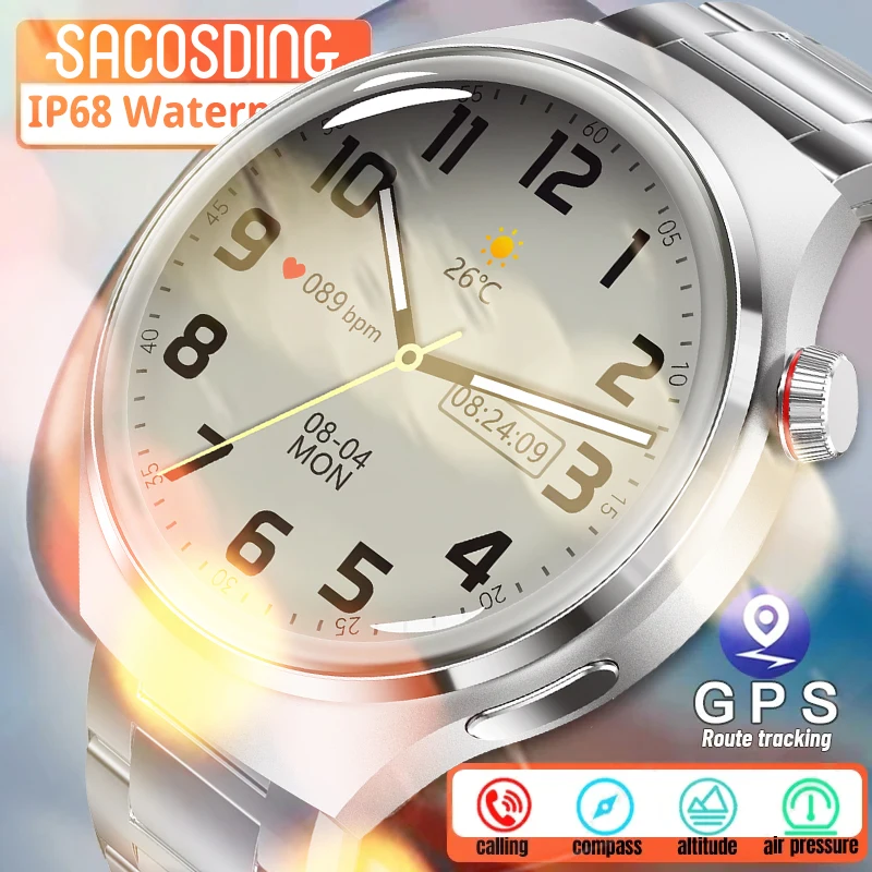 

AMOLED Display Smart Watch Men GT4 Pro HD Voice Call Sports Watches Compass GPS Tracker IP68 Waterproof SmartWatch For Men 2023