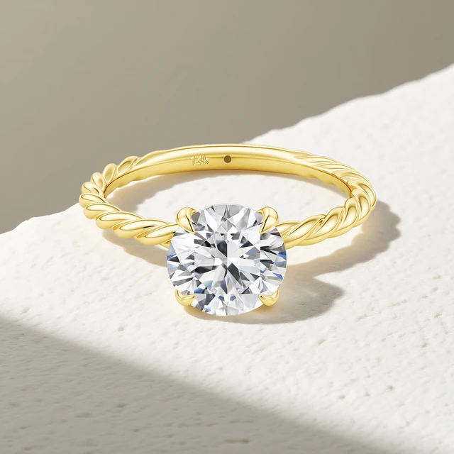 Classic Rope Round Solitaire 14K Yellow Gold Ring