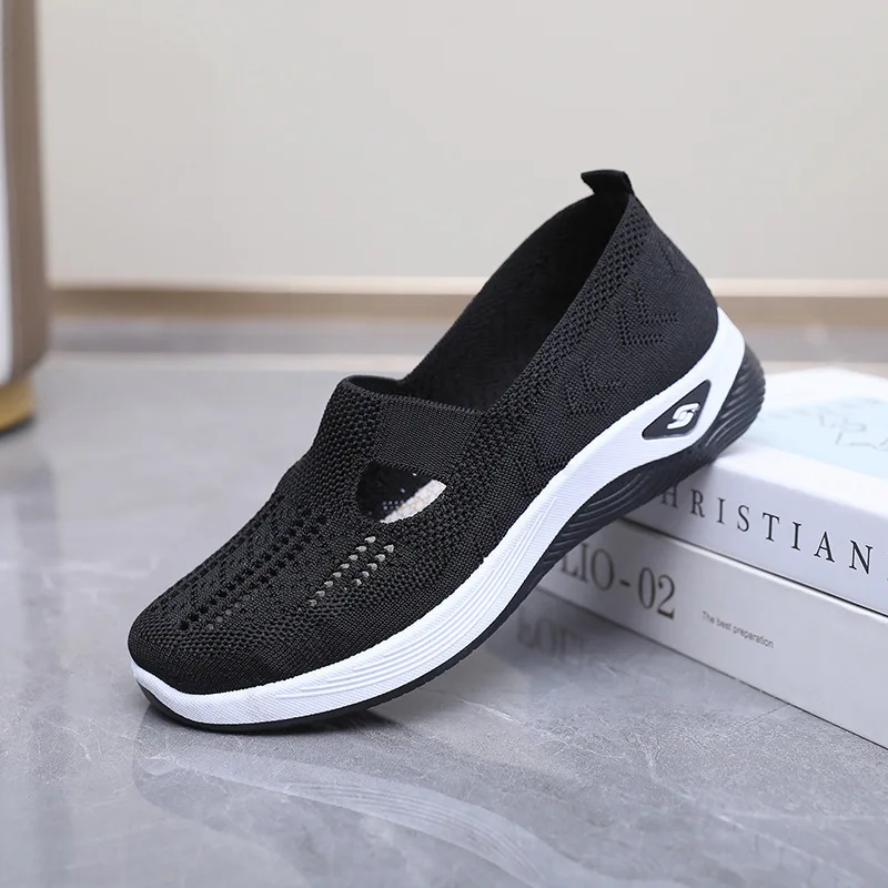 Women's Casual Mesh Sneakers – Cut-Out T-Strap & Cushioned Wedge Sole 1