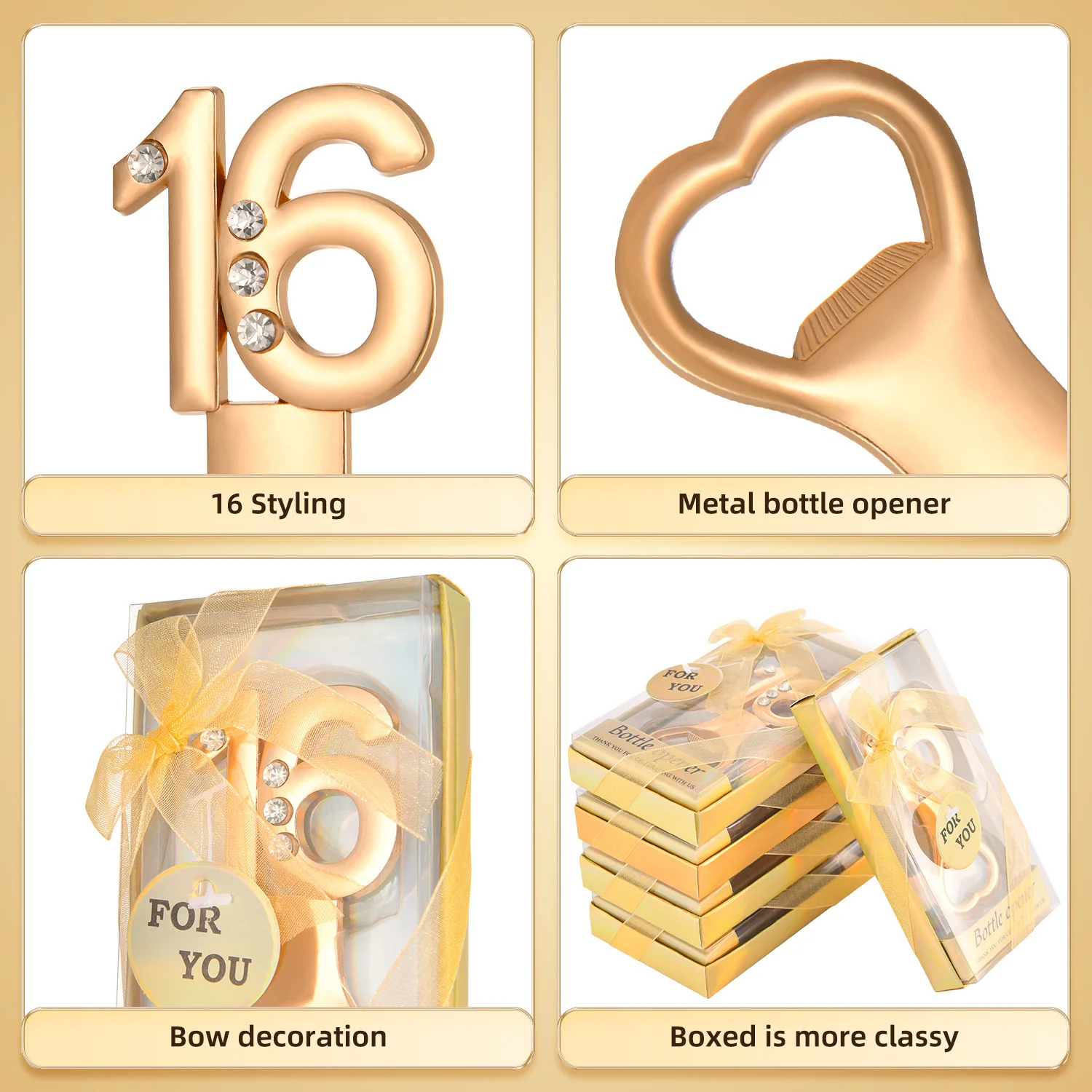 30pcs 16 Year Old Bottle Opener Gift Party Gift Black Gold Theme Number 16 Bottle Opener