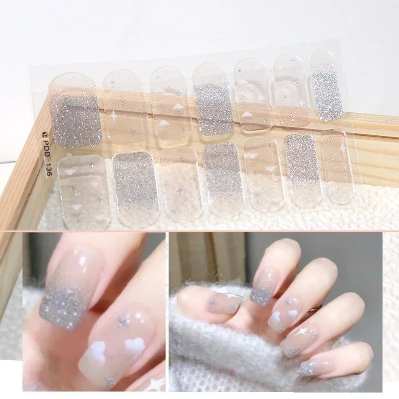 DIY 반 경화 젤 네일 스티커 봄 네일 스트립 패치 슬라이더 풀 커버 데칼의 오래 지속되는 솔리드 컬러 신선한 꽃