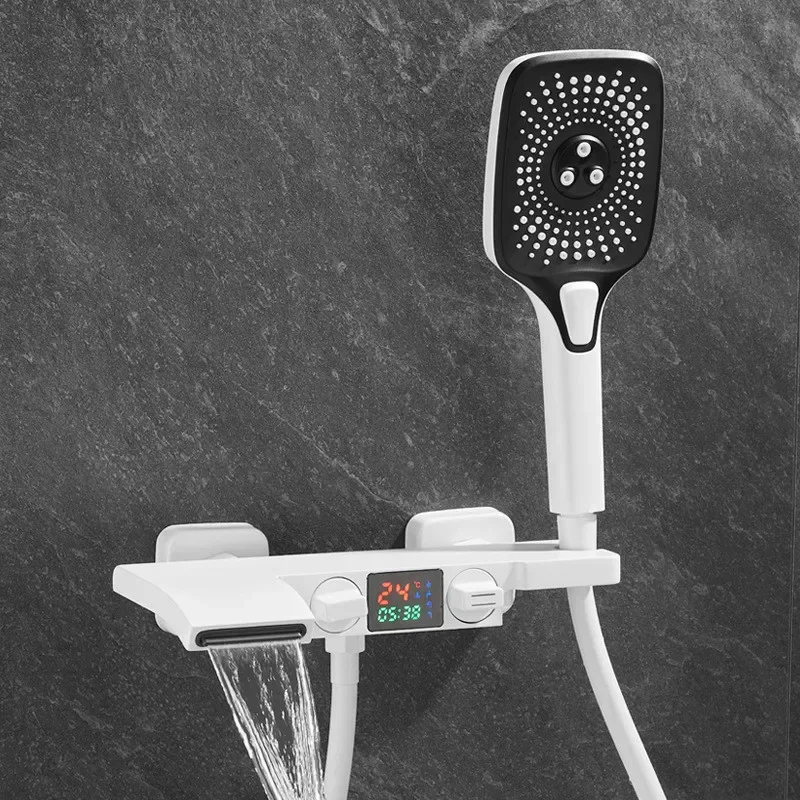 Description Picture 6 of itemGray Digital Display Bathtub Shower Set Wall Mounted Black  Faucet Bathroom Cold and Hot White Bath and Mixer Taps