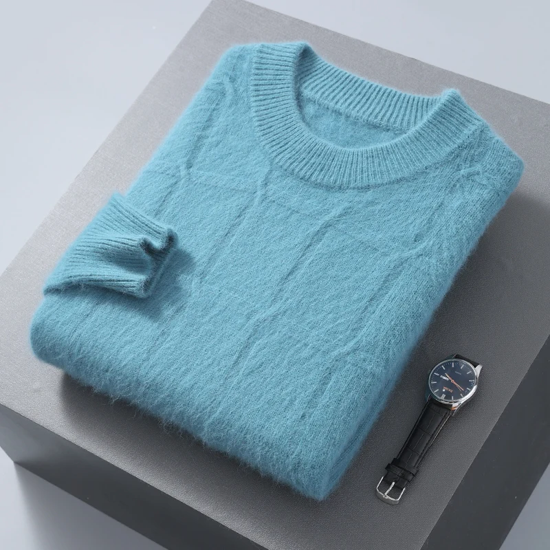 Autumn And Winter Men's Semi-High-Crewneck Mink Cashmere Sweater Padded Knitting With Wool Casual Bottoming Shirt 3