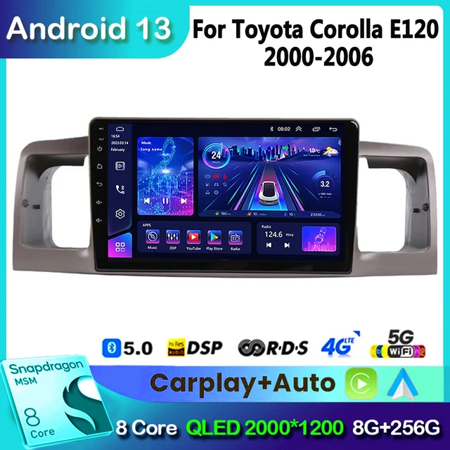 for Toyota Corolla E130 E120 2000-2006 Android 13 Car Radio Multimedia Player Navigation GPS Carplay 2din Stereo Dvd