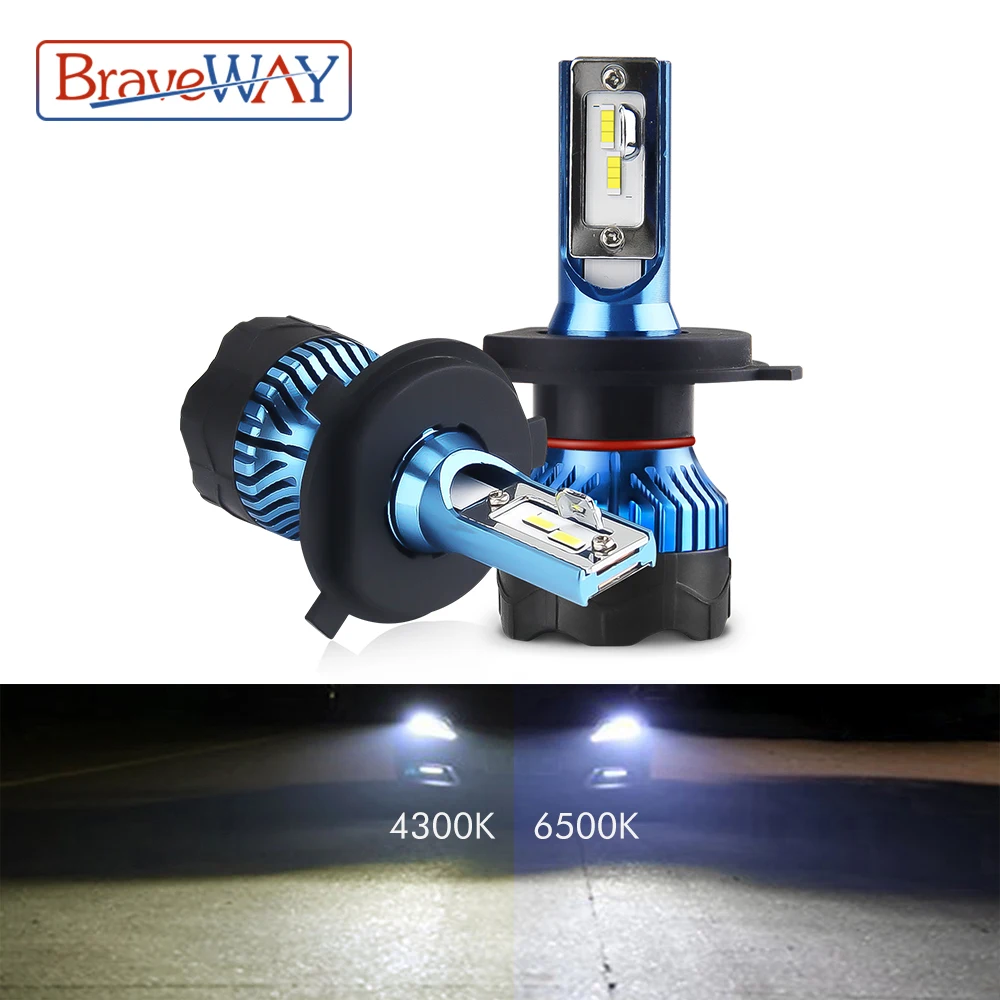 BraveWay H4 LED faro Led de bombilla LED para bombilla de luz antiniebla DE COCHE H1 H3 H7 LED H11 9005 9006 HB3 HB4 12000LM 12V diodo de lámparas 4300K/6500K