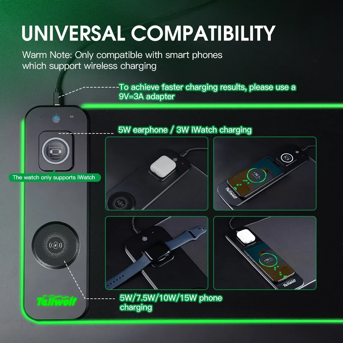 3-in-1 magnetic wireless charging mouse pad large and small batch office desk pad wireless charging luminous mouse