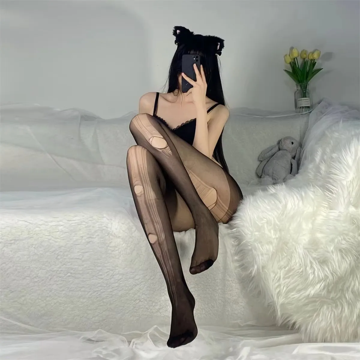 Disposable black stockings sexy ripped easy to tear stockings ultra-thin slimming hand torn socks passion leg socks