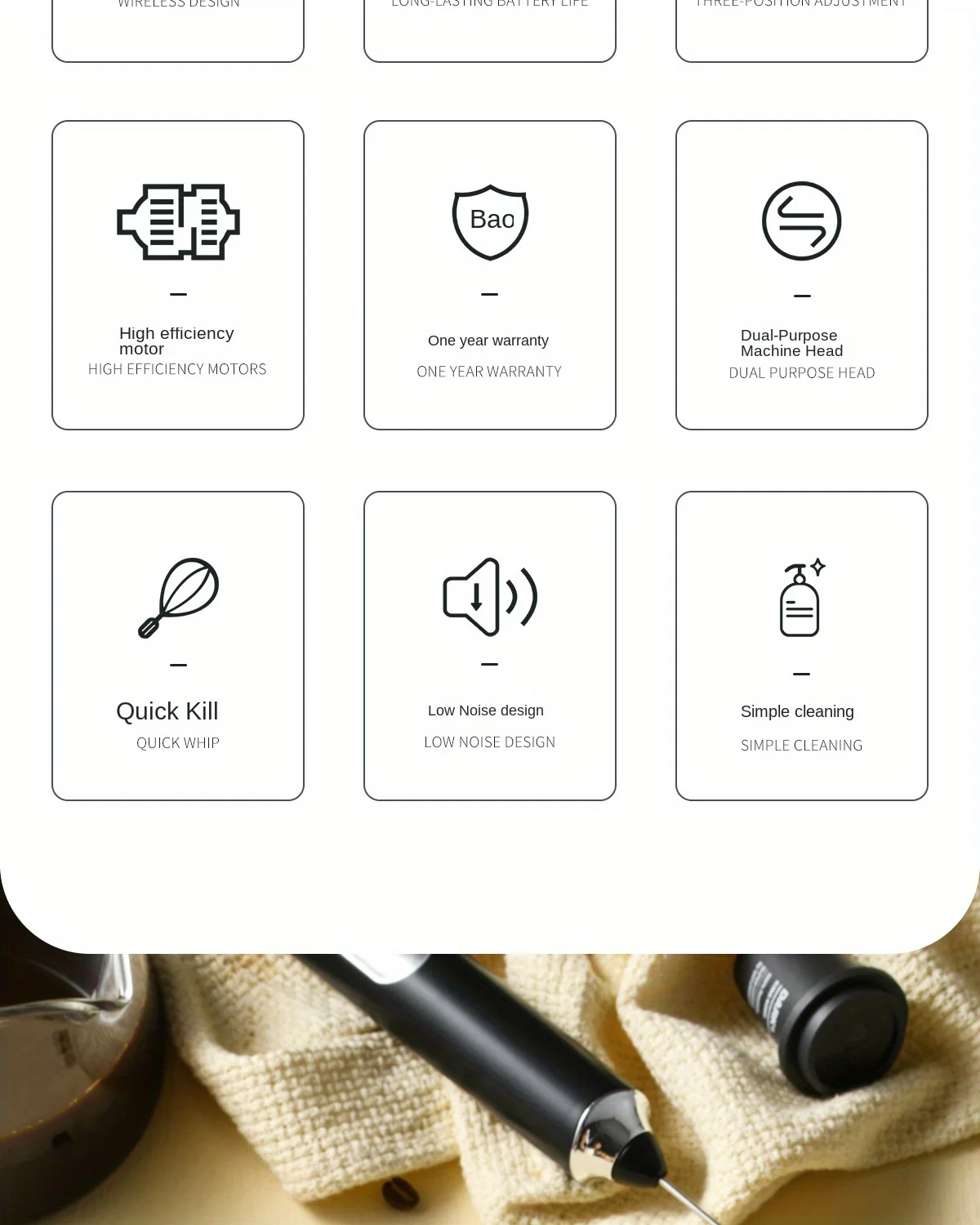 Description Picture 4 of itemMilk Frother Rechargeable Handheld Electric Whisk Coffee Frother Mixer with 3 Stainless whisks 3 Speed Adjustable Foam Maker Ble