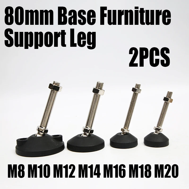 Pés Ajustáveis Universais Móveis Glide Pad pé de Suporte tipo Rosca m8 M10 M12 M16 M20 Prateleiras 80 mm Base Peças
