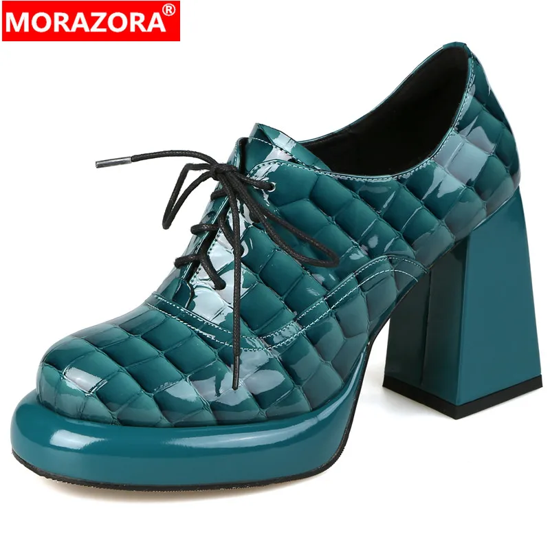 MORAZORA Genuine Leather Boots Women Square Mid Heels Black Brown Winter Boots Fashion Handmade Knee High Boots Ladies Shoes
