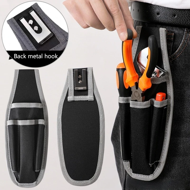 Compact Durable Tool Bag with 4 Pockets and Metal Hook