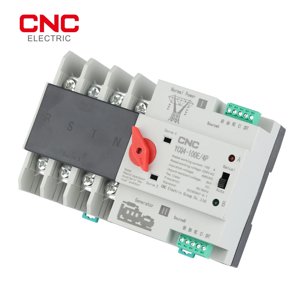 Transfer Switch CNC YCQ4-100E 2P 3P 4P Din Rail ATS Dual Power Automatic Electrical Selector Uninterrupted Power