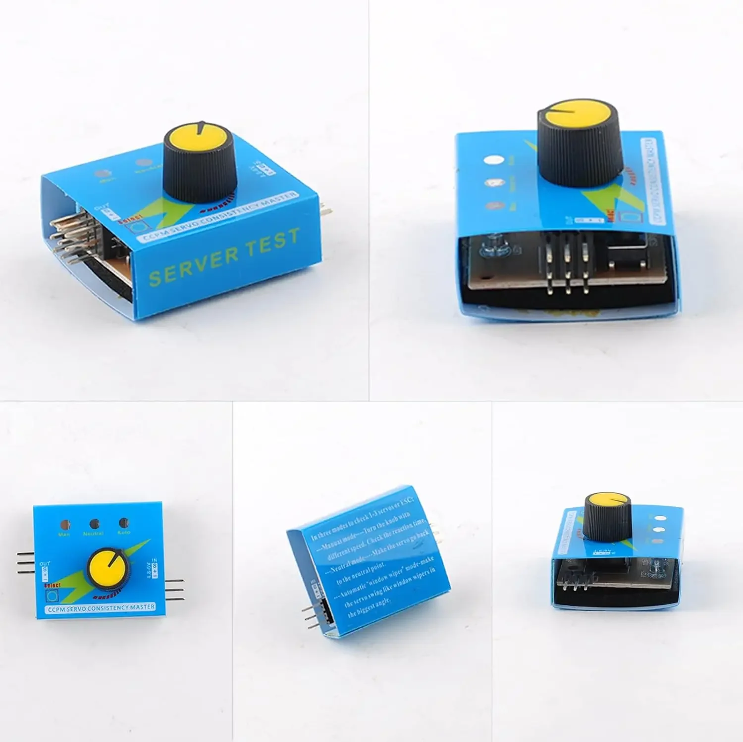 Testeur de servo 3CH numérique connecté à un servo, affichant les signaux sur l'écran LCD