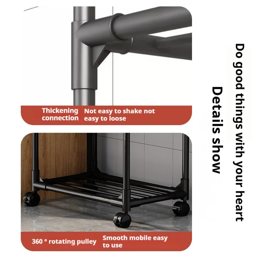 6 Layer Floor Standing Kitchen Storage Shelf With Pulley Kitchen Household Shelf Multi-functional Bathroom Microwave Rack