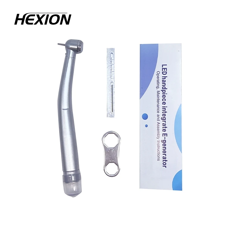 HEXION Dental LED-Hochgeschwindigkeitshandstück, Luftturbine, E-Generator, Druckknopf, dreifach, drei Wasserspray, 4 Löcher, 2 Löcher