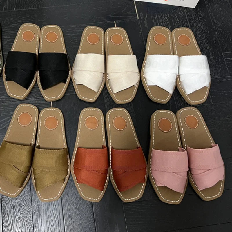 

Flip-flop Sandals Women's 2023 New Fashion Casual Beach Wear Versatile Letter Square Toe Flat Slippers Women