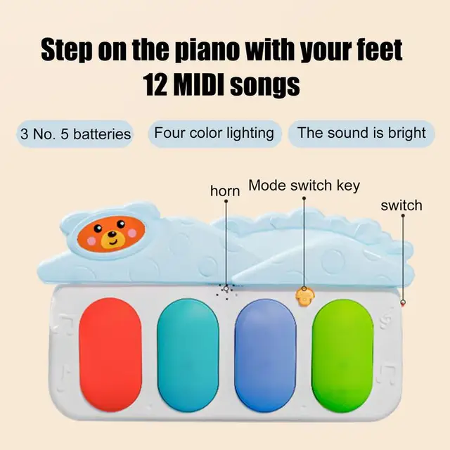 Kids Play Gym Mat Musical Activity Center with Lights Developmental Activity Gym Play Mat with Detachable Toys for Boys and 4