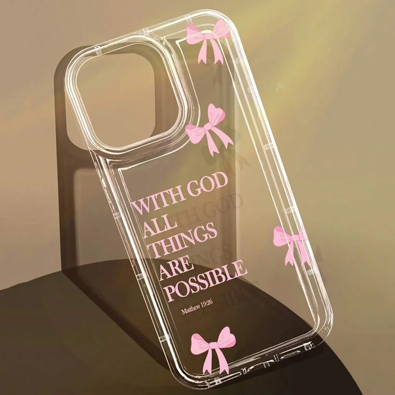 Pink Minimalist Bowknot Slogan Pattern Clear Phone Case Cover
