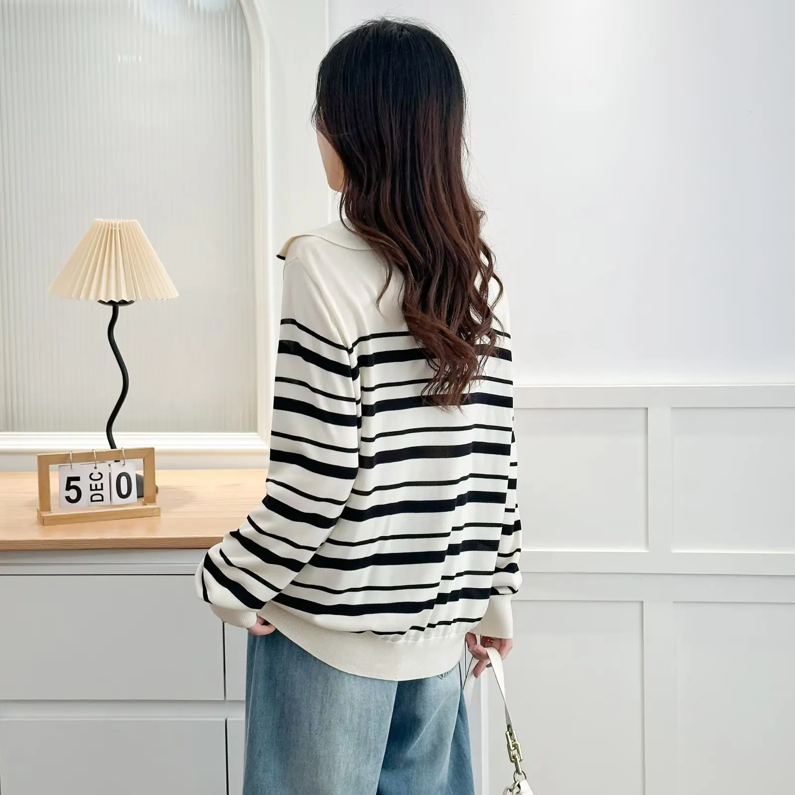 Fashion Plus Size Women's Sweater Autumn Stylish Casual Sailor Collar Striped Knitted Long Sleeve Jumpers 2171