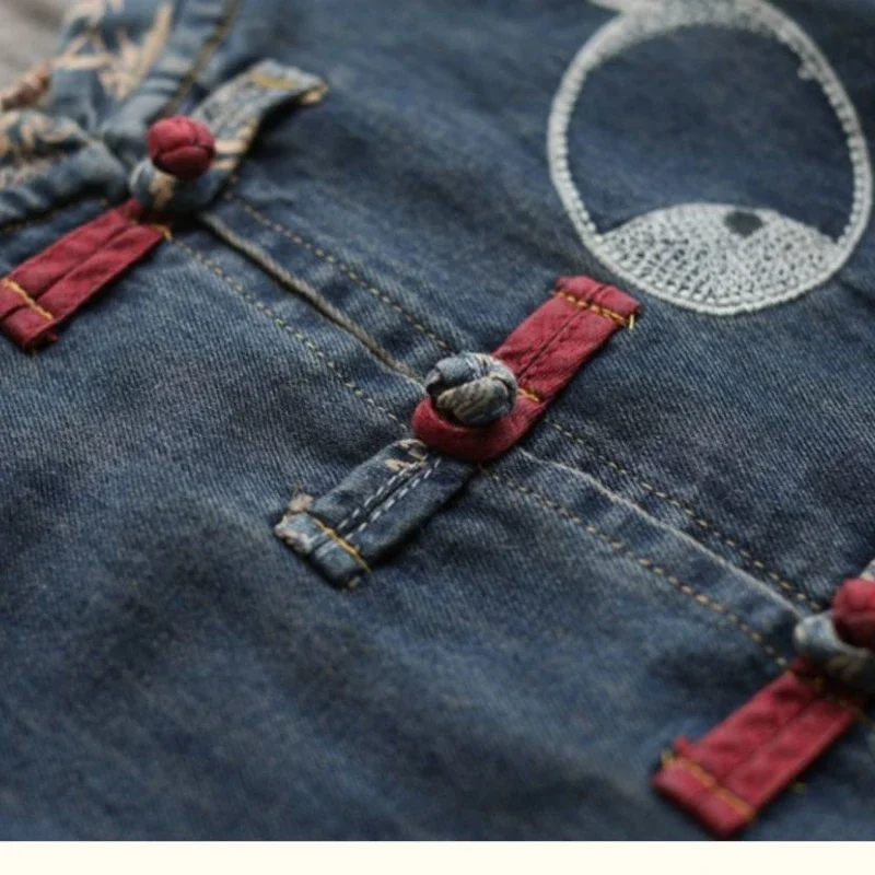 Retro Embroidery Women\'s Denim Vest Spring Autumn Sleeveless Tops Plus Size Denim Cardigan Korean Fashion Leisure Loose New Za