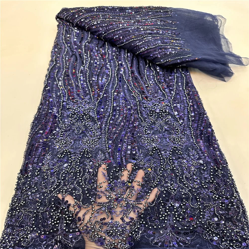 

PearlsHigh Quality African Lace Fabric 2023 French Net Sequins Fabric Sewing Embroidered Lace Tulle Nigerian Lace Fabric RF23756