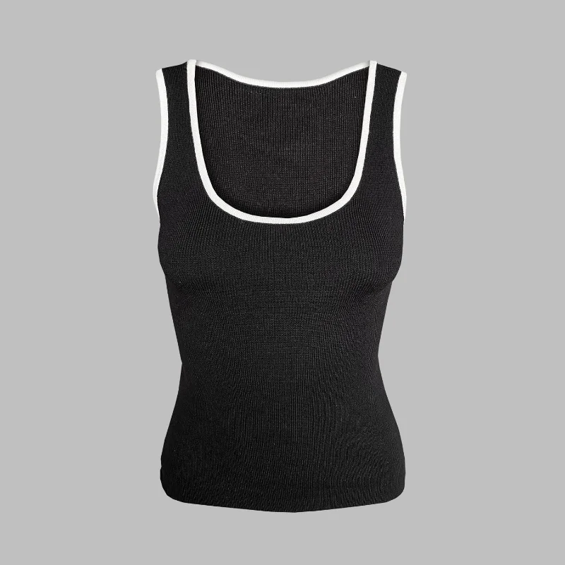 Casual For Women Contrast Y2k Top Vest Backless Patchwork Pullover Top Slim Sheer Tracksuit Summer Cute Female Tank Top