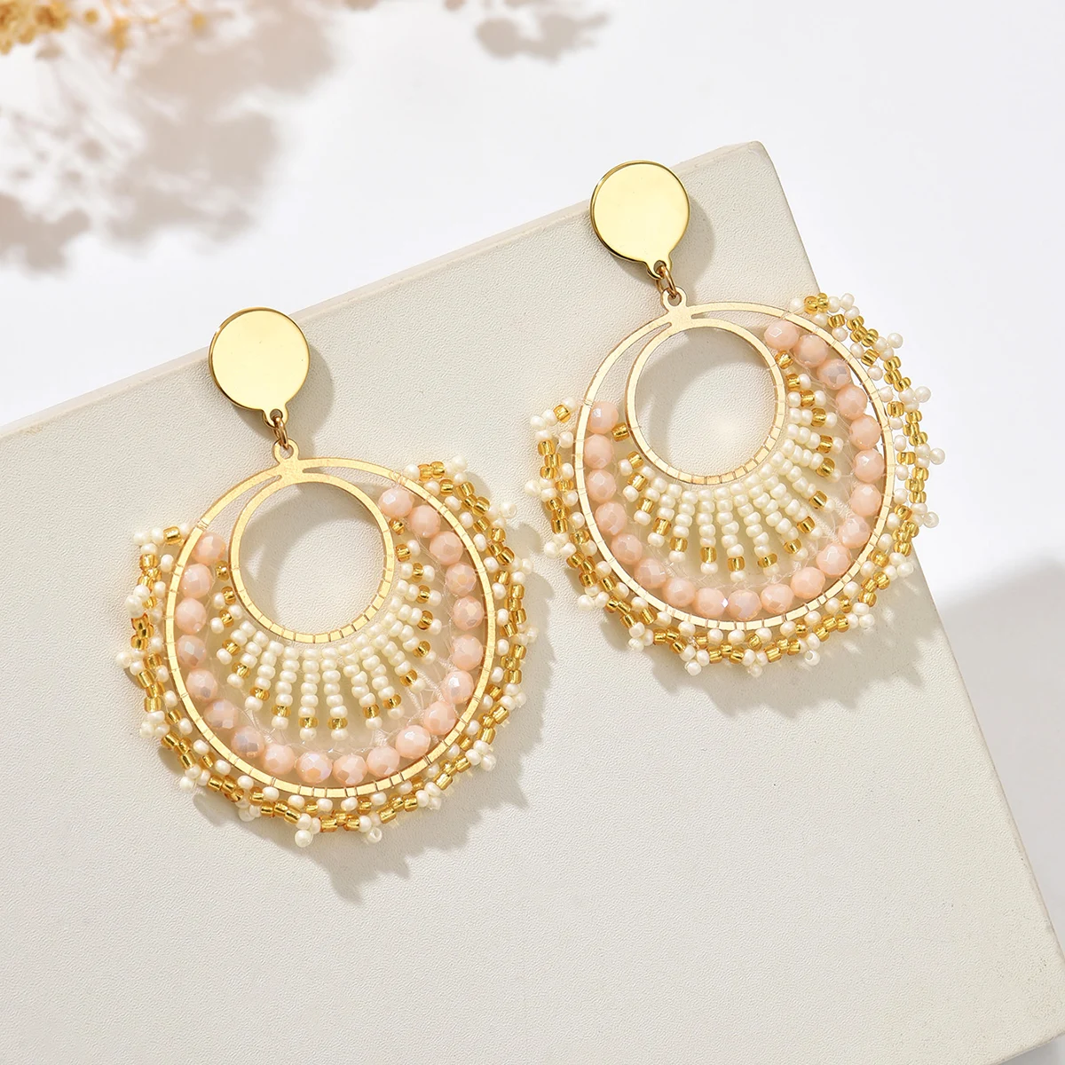 Women’s Bohemian Fan-Shaped Beaded Earrings – Retro Resort Style Jewelry